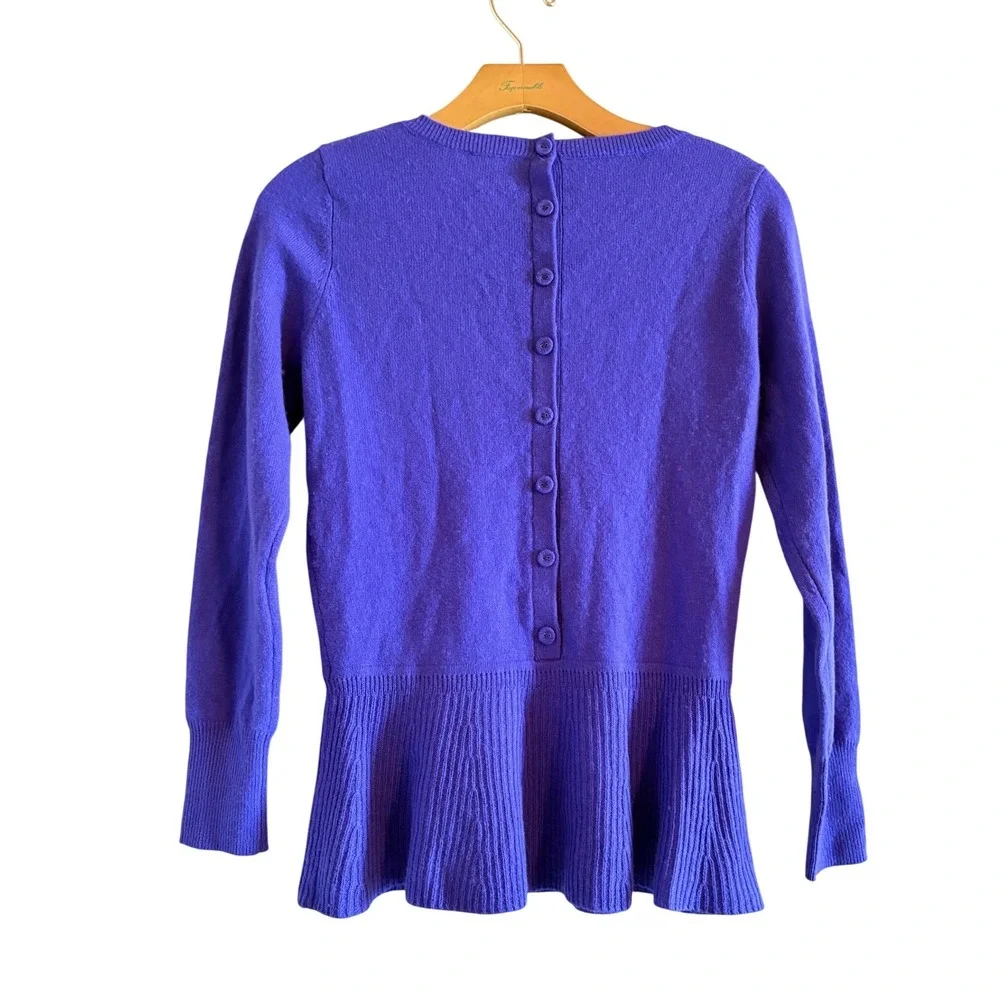 Y2K Saks Fifth Avenue‎ RED Purple 100% Cashmere Peplum Button Back Sweater Small
